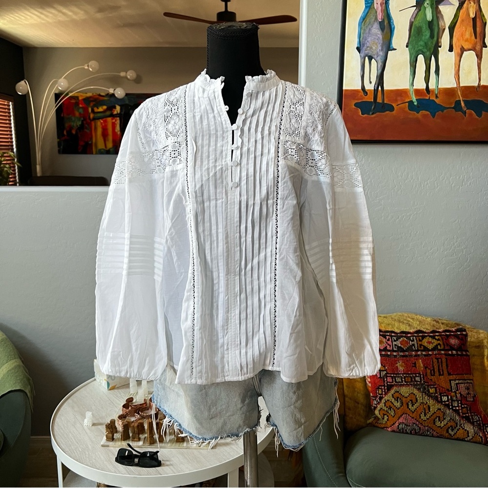 Madewell Ruffled High-Neck Pintuck Blouse - Picture 2 of 6